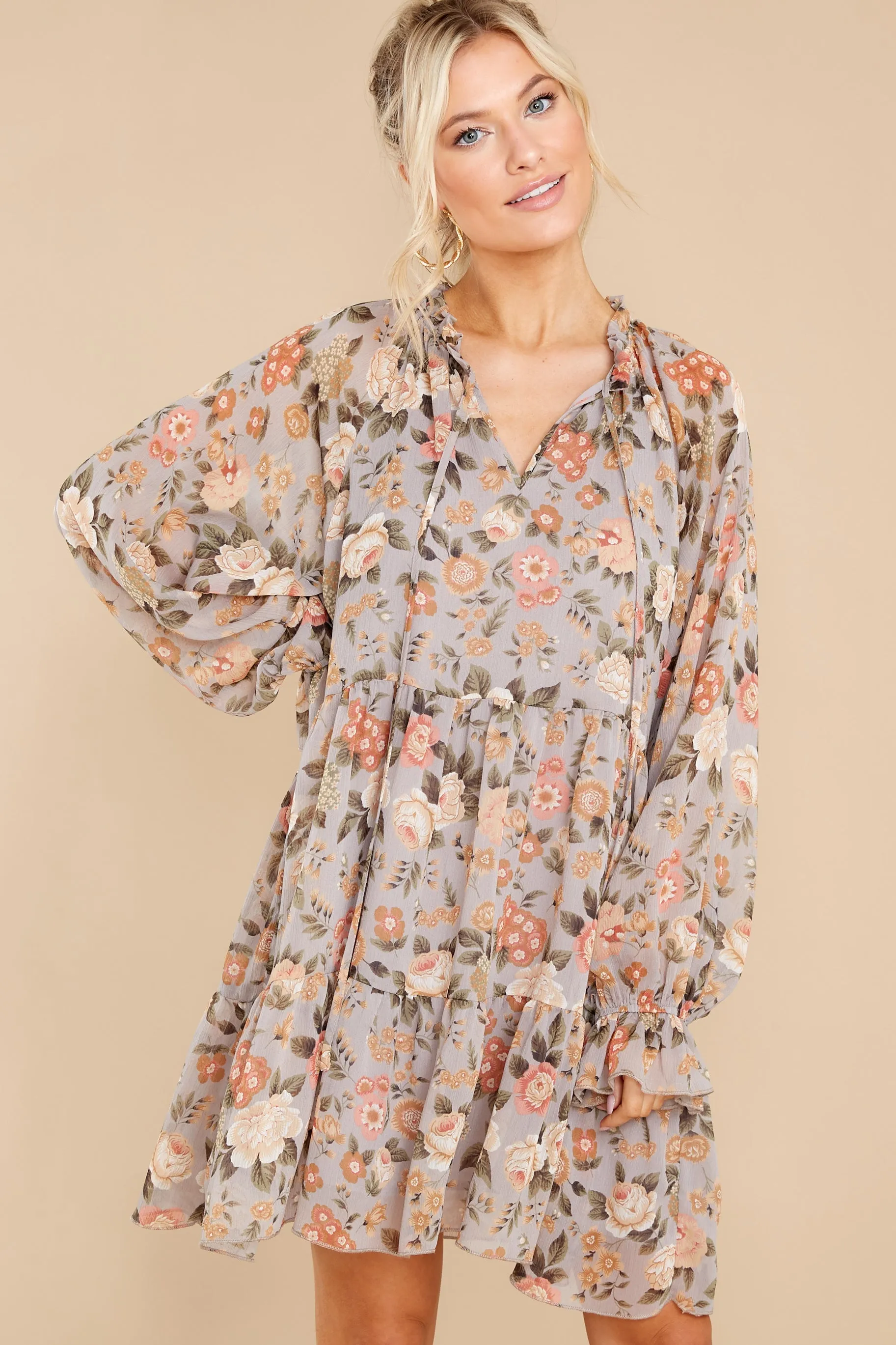 Garden Storm Grey Floral Print Dress