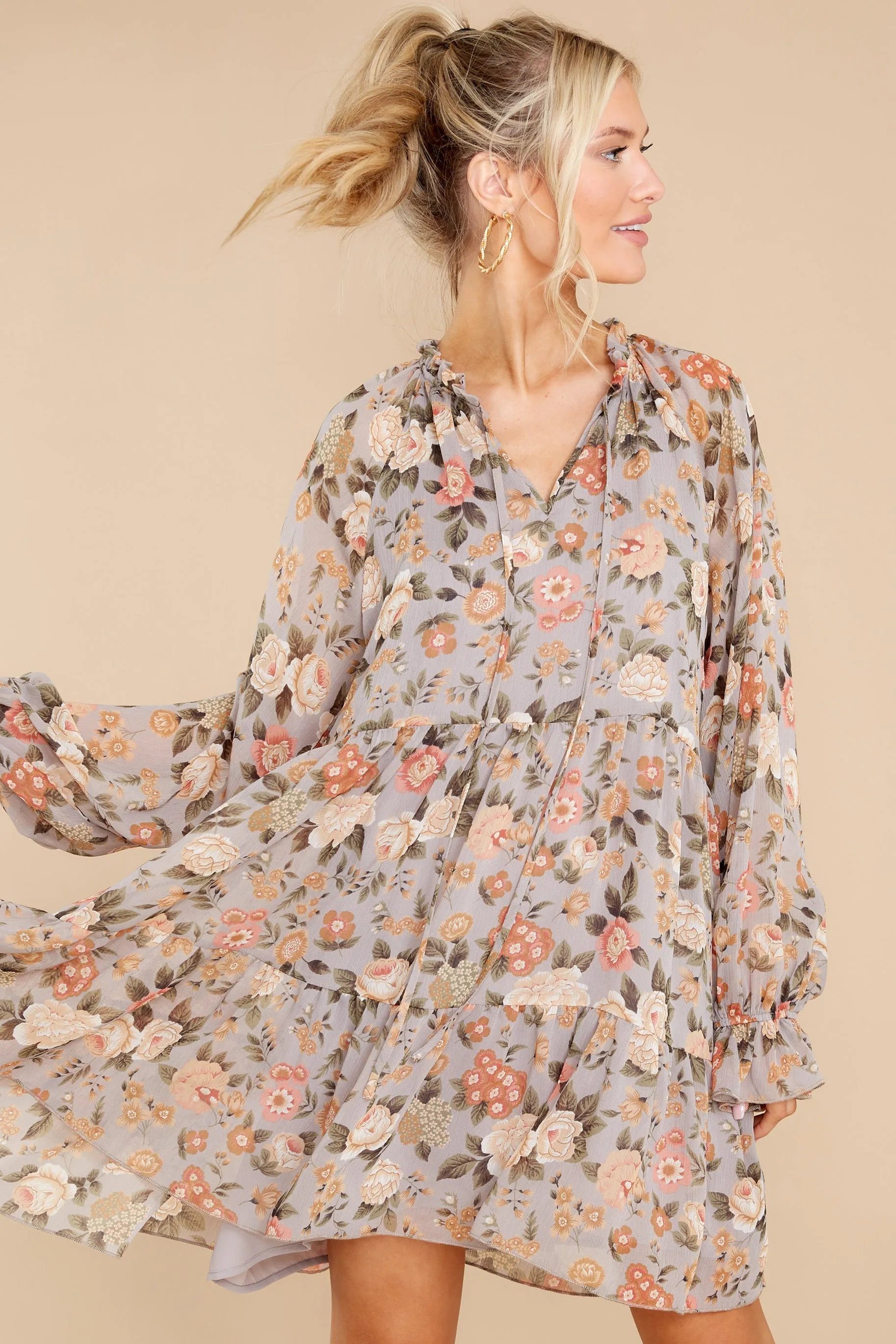 Garden Storm Grey Floral Print Dress