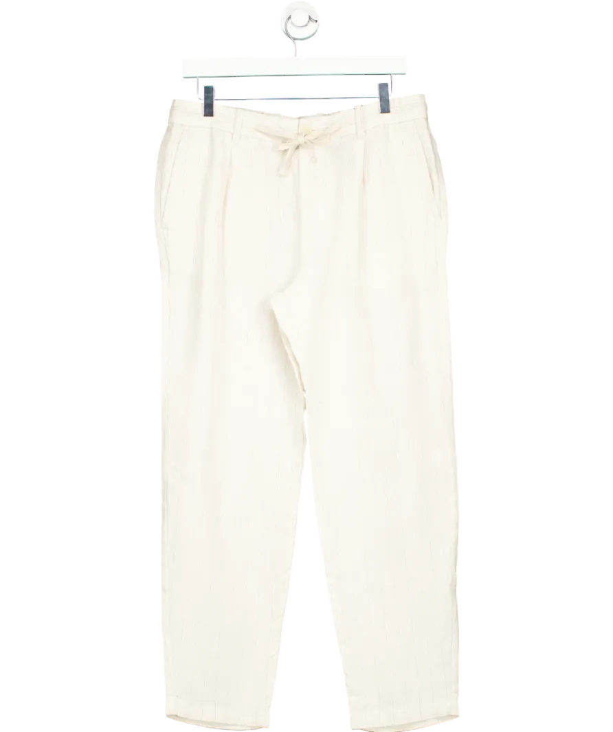 MANGO Cream 100% Linen Striped Trousers With Drawstring W32