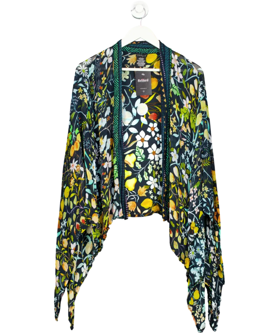 Vismaya Blue Floral Sheer Kimono One Size